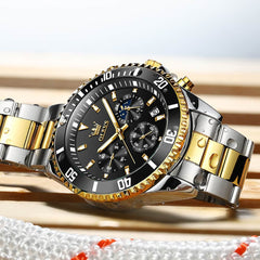 OLEVS 2870 Luxury Moon Phase Dive Chronograph Watch for Men - All Gold Watch | Olevs Watch Store