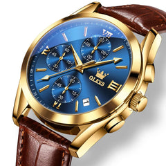 OLEVS 2872 Sophisticated Chronograph Leather Watch for Men - Brown Rose Coffee Watch | Olevs Watch Store