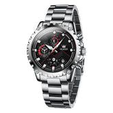 OLEVS 2873 Bold Rivet Bezel Racing Chronograph Watch for Men - Silver Steel Watch | Olevs Watch Store