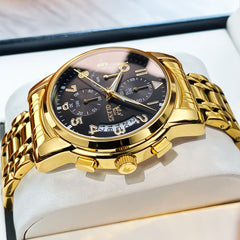 OLEVS 2879 Luxury Gold Pilot Chronograph Watch for Men - Gold White Watch | Olevs Watch Store