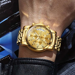 OLEVS 2879 Luxury Gold Pilot Chronograph Watch for Men - Gold White Watch | Olevs Watch Store