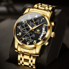 OLEVS 2879 Luxury Gold Pilot Chronograph Watch for Men - Gold White Watch | Olevs Watch Store