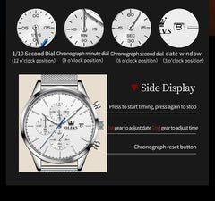 OLEVS 2881 Minimalist Milanese Chronograph Watch for Men - Rose Black Watch | Olevs Watch Store