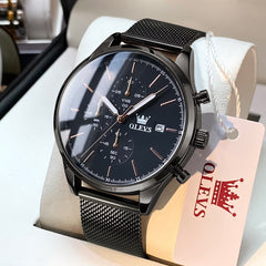 OLEVS 2881 Minimalist Milanese Chronograph Watch for Men - Rose Black Watch | Olevs Watch Store