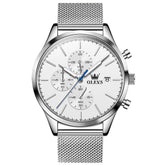 OLEVS 2881 Minimalist Milanese Chronograph Watch for Men - Silver White Blue Watch | Olevs Watch Store