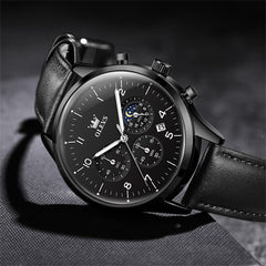 OLEVS 2882 Luxury Moon Phase Chronograph Watch for Men - All Black Watch | Olevs Watch Store