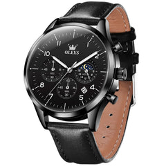 OLEVS 2882 Luxury Moon Phase Chronograph Watch for Men - All Black Watch | Olevs Watch Store
