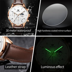 OLEVS 2882 Luxury Moon Phase Chronograph Watch for Men - All Black Watch | Olevs Watch Store