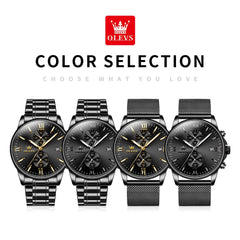 OLEVS 2886 Classic Chronograph Quartz Watch for Men - All Black Mesh Watch | Olevs Watch Store