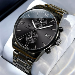 OLEVS 2886 Classic Chronograph Quartz Watch for Men - All Black Mesh Watch | Olevs Watch Store