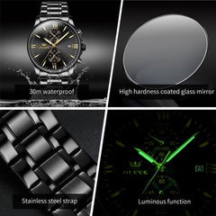 OLEVS 2886 Classic Chronograph Quartz Watch for Men - All Black Mesh Watch | Olevs Watch Store