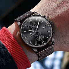 OLEVS 2886 Classic Chronograph Quartz Watch for Men - All Black Mesh Watch | Olevs Watch Store