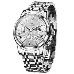 OLEVS 2892 Steel Chronograph Quartz Watch for Men - Silver White Watch | Olevs Watch Store