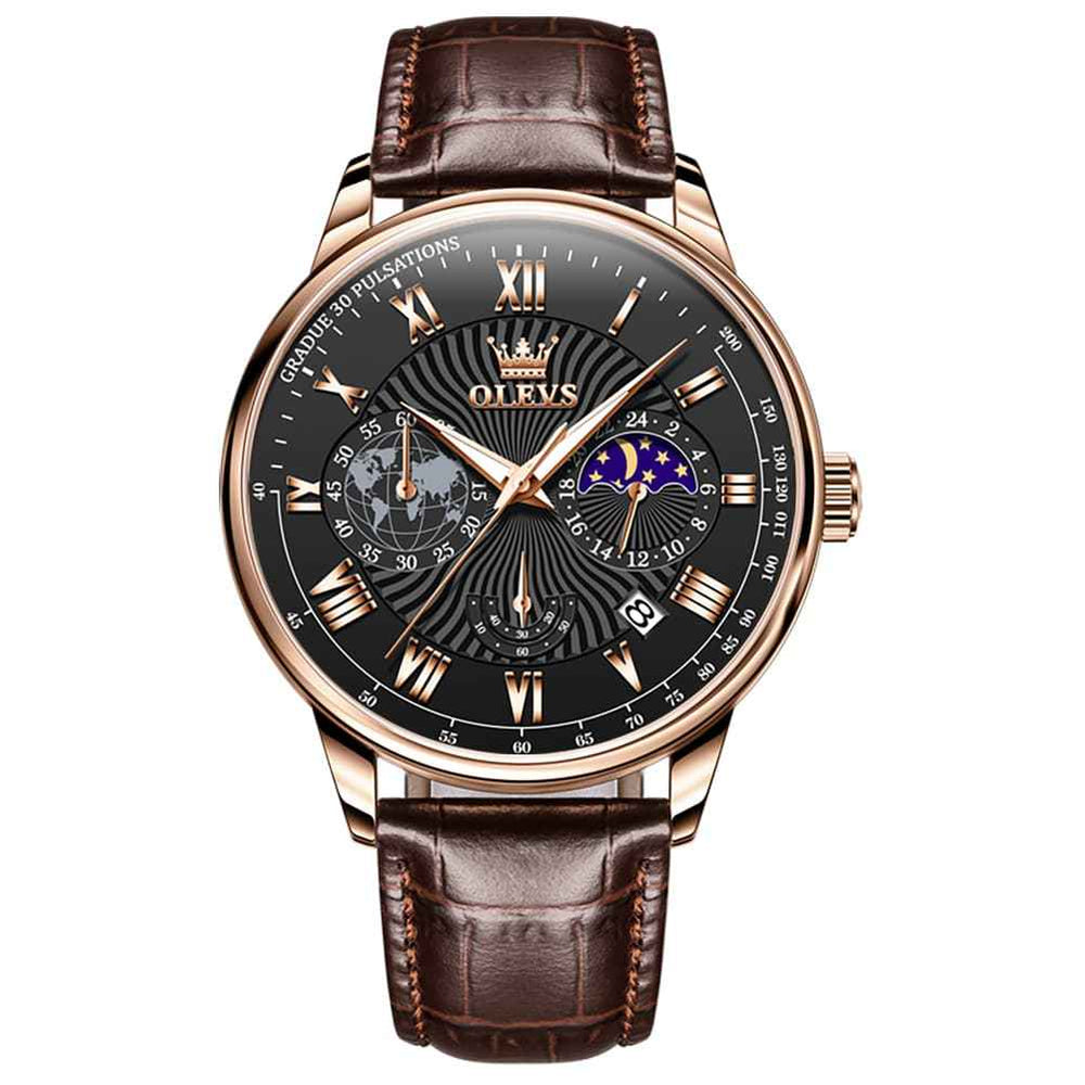 OLEVS 2893 – Men's Leather Pulsometer Moon Phase Watch