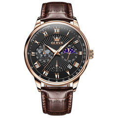 OLEVS 2893 – Men's Leather Pulsometer Moon Phase Watch