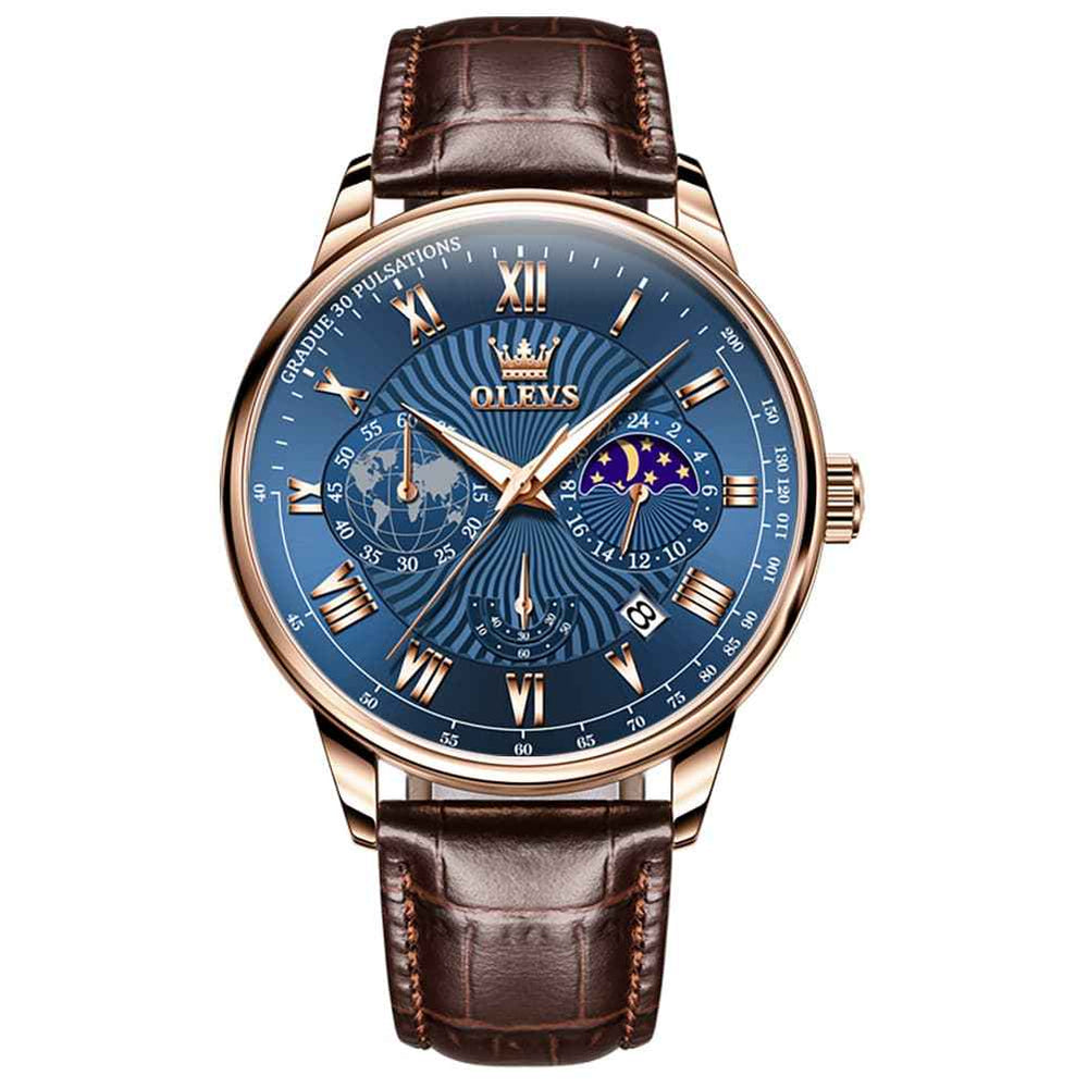 OLEVS 2893 – Men's Leather Pulsometer Moon Phase Watch
