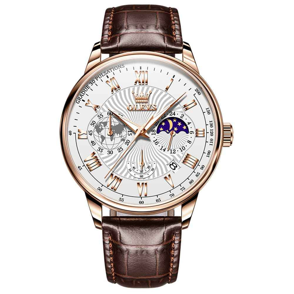 OLEVS 2893 – Men's Leather Pulsometer Moon Phase Watch