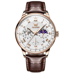 OLEVS 2893 – Men's Leather Pulsometer Moon Phase Watch