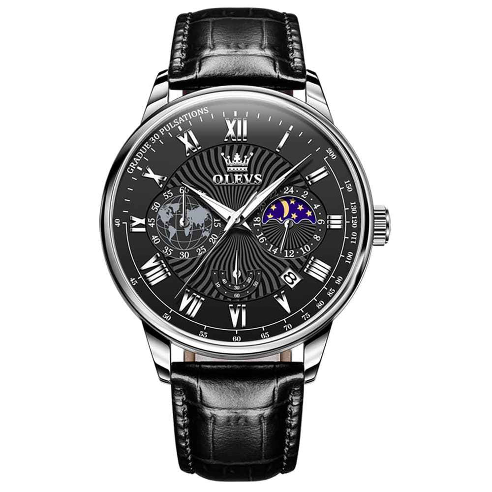 OLEVS 2893 – Men's Leather Pulsometer Moon Phase Watch