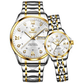OLEVS 2906 Diamond Day Date Couples Watch Set Men Women - Two Tone White Watch | Olevs Watch Store