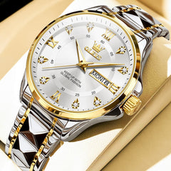 OLEVS 2906 Diamond Day Date Quartz Watch for Men - All Gold Watch | Olevs Watch Store