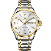 OLEVS 2906 Diamond Day Date Quartz Watch for Men - Two Tone White Watch | Olevs Watch Store