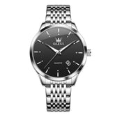 OLEVS 2907 Minimalist Ultra Thin Quartz Watch for Men - Silver Black Watch | Olevs Watch Store