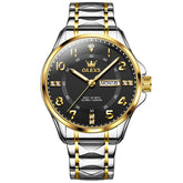 OLEVS 2910 Diamond Day Date Quartz Watch for Men - Two Tone Black Watch | Olevs Watch Store