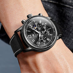 OLEVS 2912 Leather Chronograph Moon Phase Watch for Men - Silver Black Watch | Olevs Watch Store