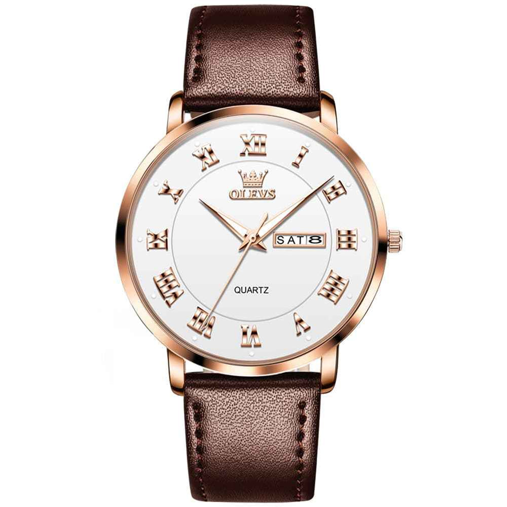 OLEVS 2920 – Men's Ultra Light Leather Day Date Quartz Watch