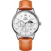 OLEVS 2922 Moon Phase Leather Dress Watch For Men - Brown White Watch | Olevs Watch Store