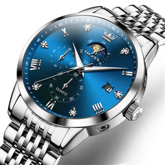 OLEVS 2925 Luminous Moon Phase Quartz Watch for Men - All Black Watch | Olevs Watch Store