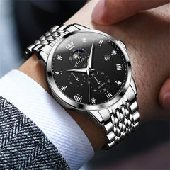 OLEVS 2925 Luminous Moon Phase Quartz Watch for Men - All Black Watch | Olevs Watch Store