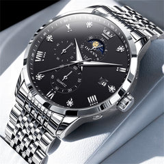 OLEVS 2925 Luminous Moon Phase Quartz Watch for Men - All Black Watch | Olevs Watch Store