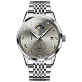 OLEVS 2925 Luminous Moon Phase Quartz Watch for Men - Silver Gray Watch | Olevs Watch Store