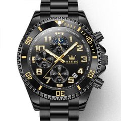 OLEVS 2926 Dive-Style Moon Phase Quartz Watch for Men - All Black Watch | Olevs Watch Store