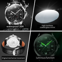 OLEVS 2931 Minimalist Leather Quartz Watch for Men - All Black Watch | Olevs Watch Store