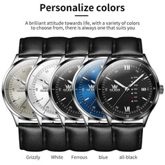 OLEVS 2931 Minimalist Leather Quartz Watch for Men - All Black Watch | Olevs Watch Store