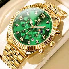 OLEVS 2932 Luxury Gold Fluted Bezel Quartz Watch for Men - All Gold Watch | Olevs Watch Store