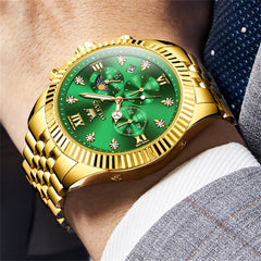 OLEVS 2932 Luxury Gold Fluted Bezel Quartz Watch for Men - All Gold Watch | Olevs Watch Store