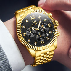 OLEVS 2932 Luxury Gold Fluted Bezel Quartz Watch for Men - All Gold Watch | Olevs Watch Store