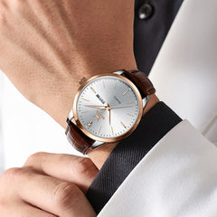 Rose Gold White leather strap day date quartz watch - OLEVS 2935