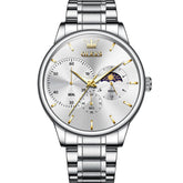 OLEVS 2936 Chronograph Moon Phase Quartz Watch for Men - Silver Gold Watch | Olevs Watch Store