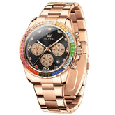 OLEVS 2939 Rainbow Bezel Chronograph Quartz Watch for Men - Rose Black Watch | Olevs Watch Store