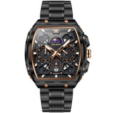 OLEVS 2942 Tonneau Dual Time Quartz Watch for Men - Black Rose Gold Watch | Olevs Watch Store