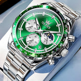 OLEVS 2945 Racing Chronograph Quartz Watch for Men - Steel Green Watch | Olevs Watch Store