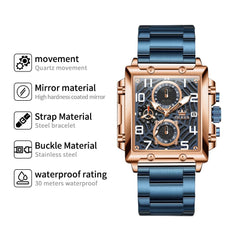 OLEVS 2958 Square Skeleton Chronograph Watch for Men - Rose Gold Watch | Olevs Watch Store