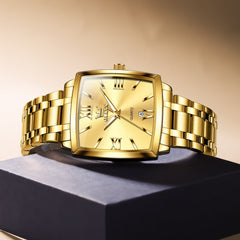 OLEVS 2969 Square Classic Quartz Watch for Men - Gold Black Watch | Olevs Watch Store