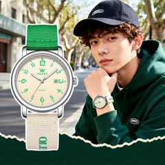 OLEVS 2991 Nylon Strap Casual Retro Quartz Watch for Men and Women - Green Watch | Olevs Watch Store