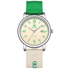 OLEVS 2991 Nylon Strap Casual Retro Quartz Watch for Men and Women - Green Watch | Olevs Watch Store